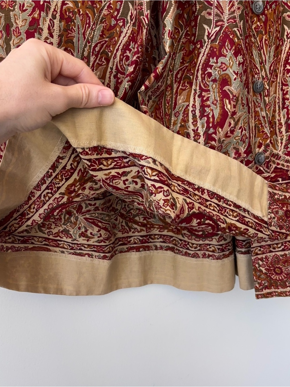 Vintage Ralph Lauren Skirt Sz 10 Cotton Linen Red Ornate Tapestry 80s Blue Label - Picture 11 of 14